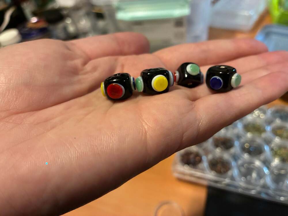 Set of 4 Multicolor Studded Black Cube Glass Craft Beads